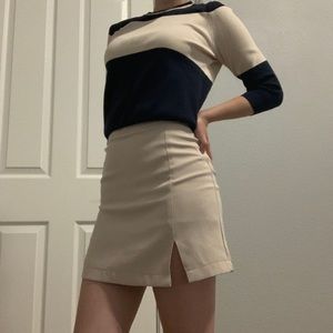 ZARA [URBAN REVIVO] CREAM/BLUE 3/4 SLEEVE SWEATER